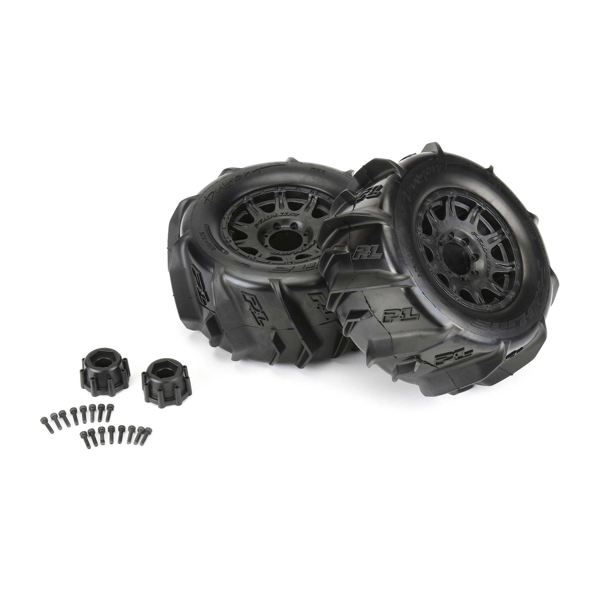1/8 Dumont F/R 3.8" MT Tires Mounted 17mm Blk Raid (2)-3