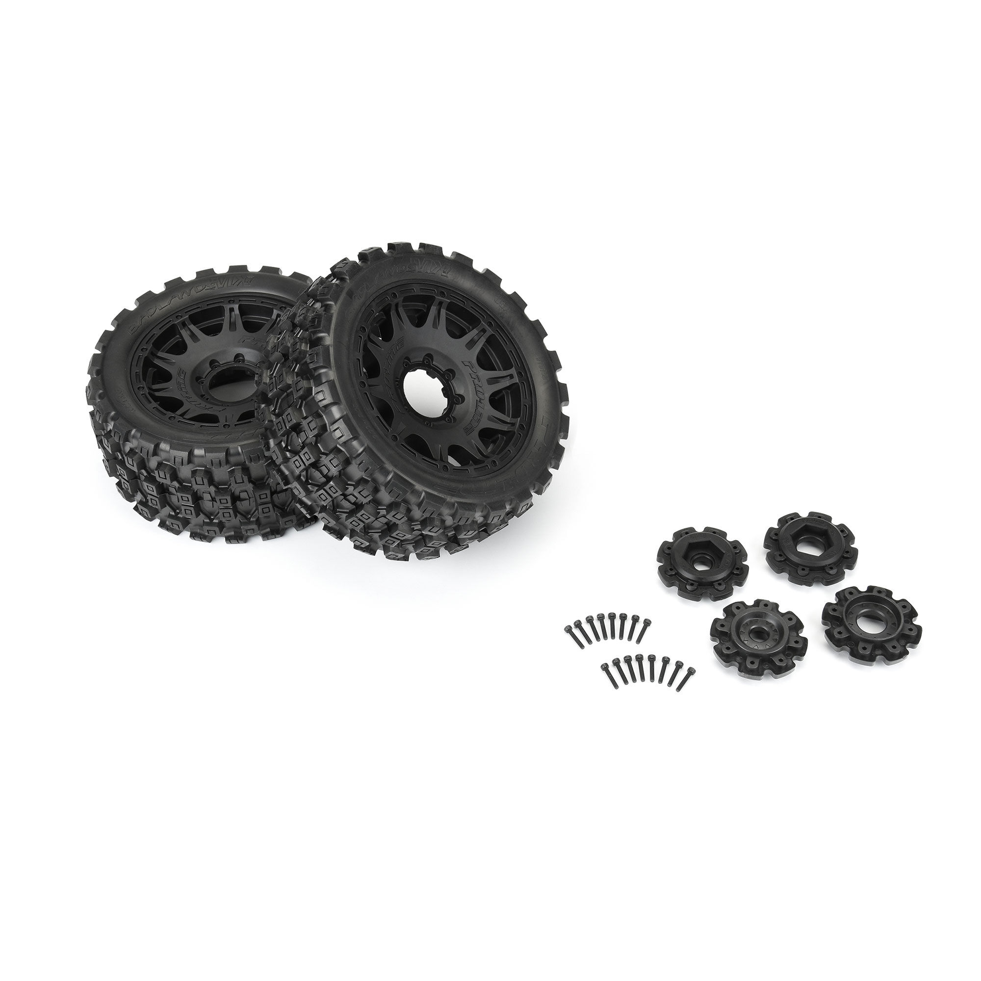 1/6 Badlands MX57 Front/Rear 5.7" Tires Mounted on Raid 8x48-3