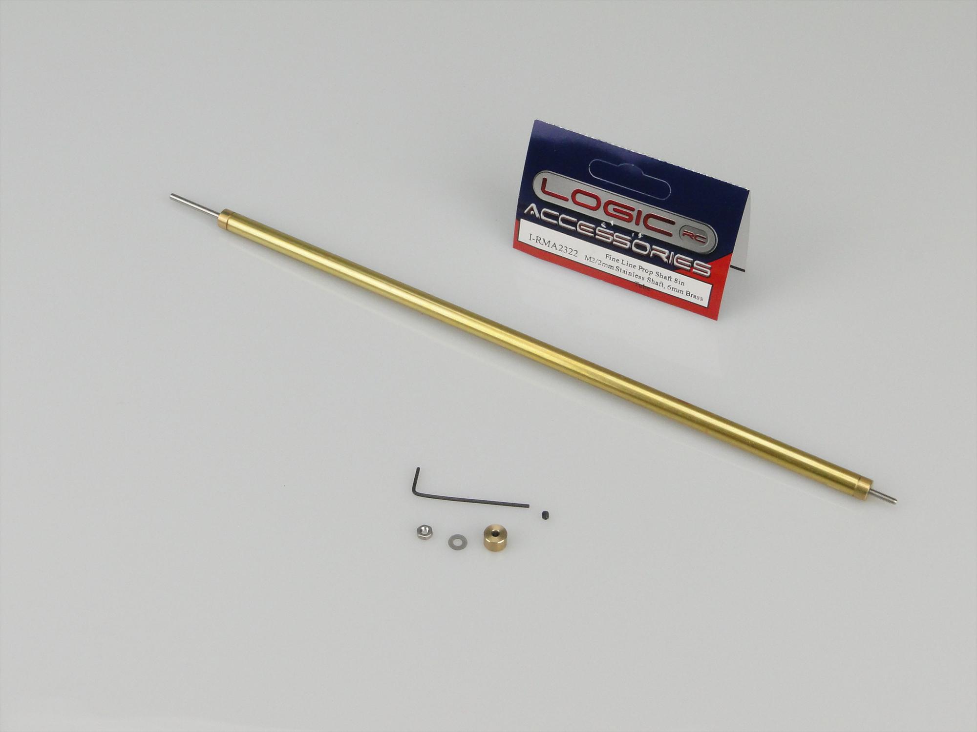 Fine Line Prop Shaft 8in M2/2mm Stainless 6mm dia Brass Tube-2