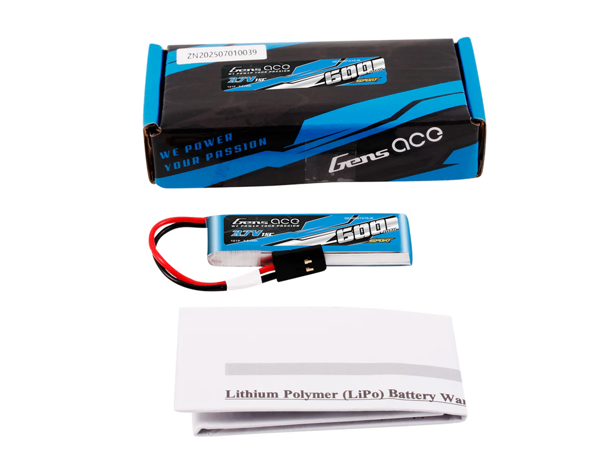 Li-Po Sport 1S 3.7V 600mAh 15C with JR-5