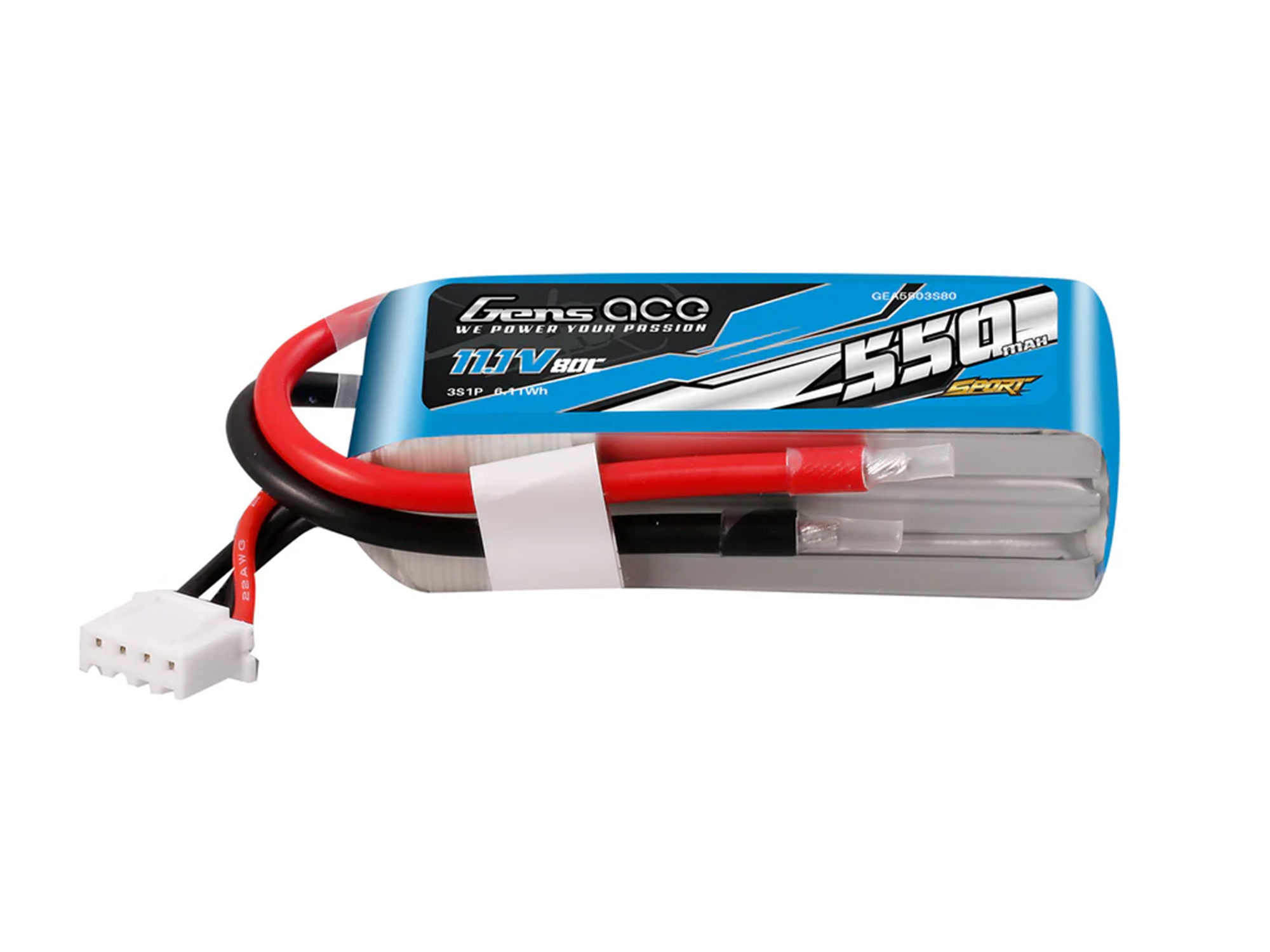 Li-Po Sport 3S 11.1V 550mAh 80C with No Plug-3