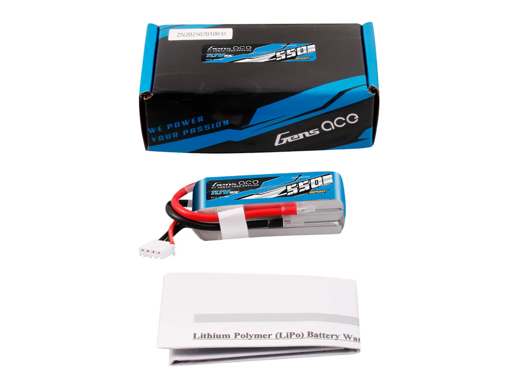 Li-Po Sport 3S 11.1V 550mAh 80C with No Plug-5