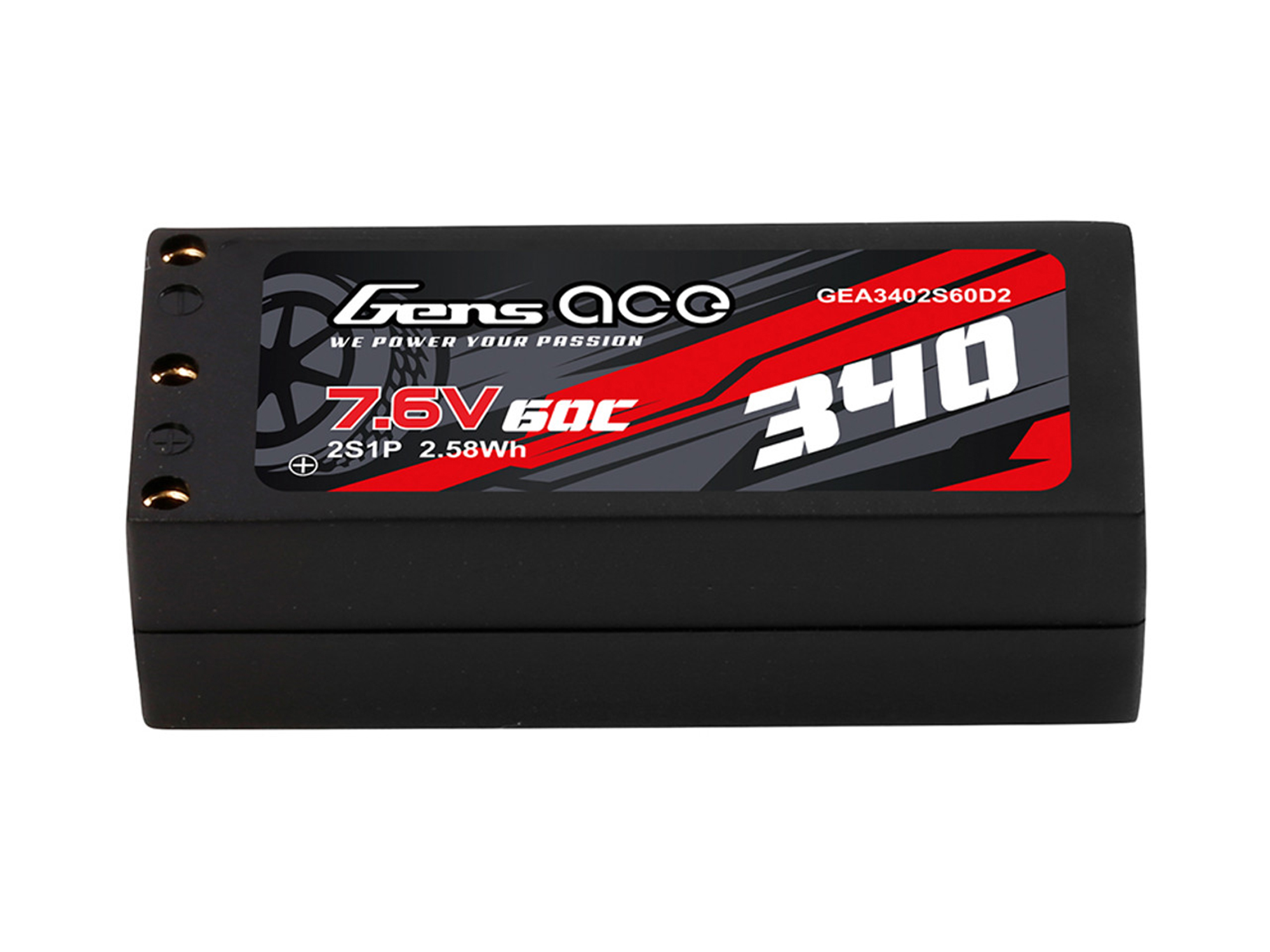 Li-Po HV Car Hard Case 2S 7.6V 340mAh 60C with 2MM-3