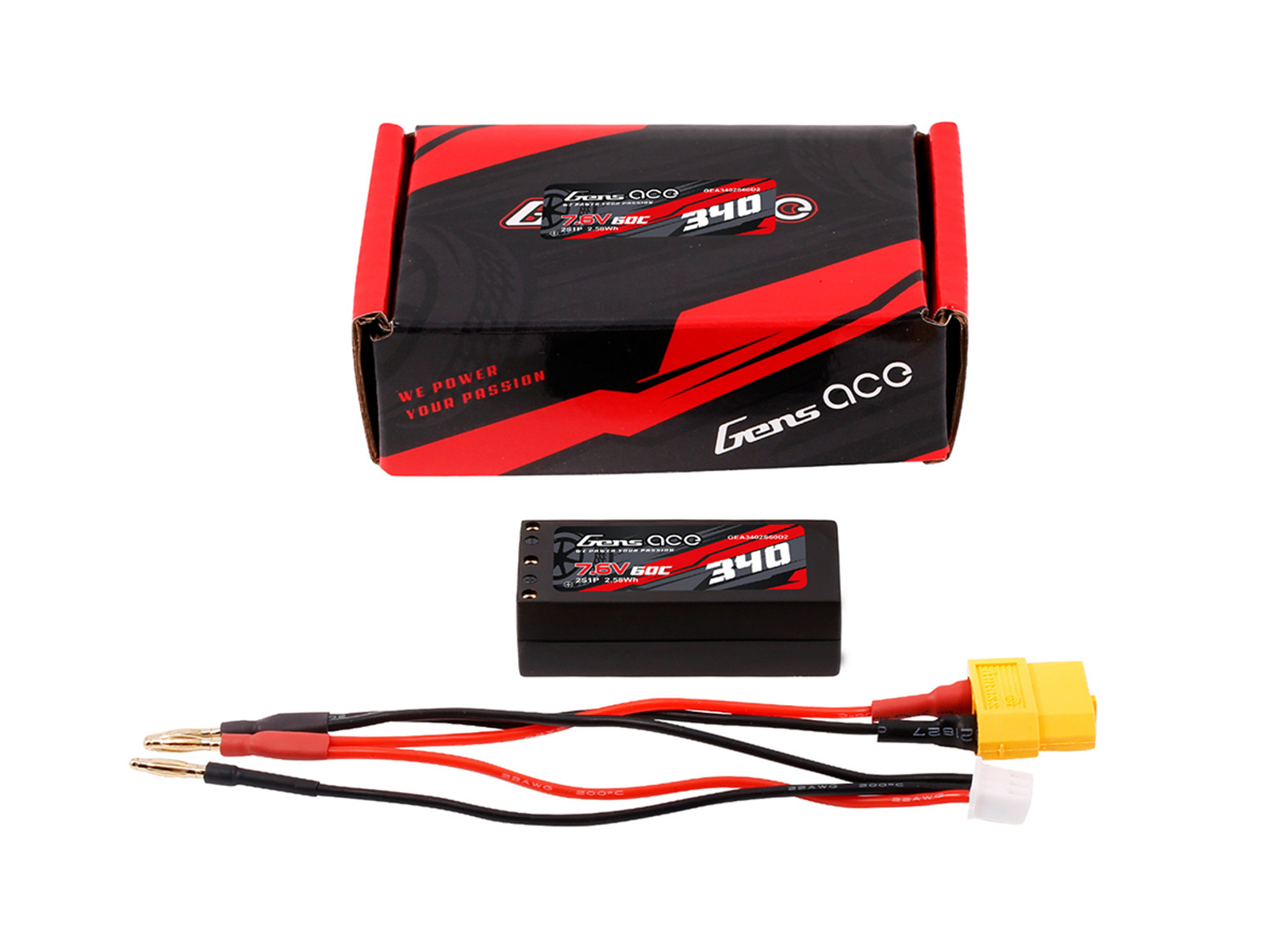 Li-Po HV Car Hard Case 2S 7.6V 340mAh 60C with 2MM-5