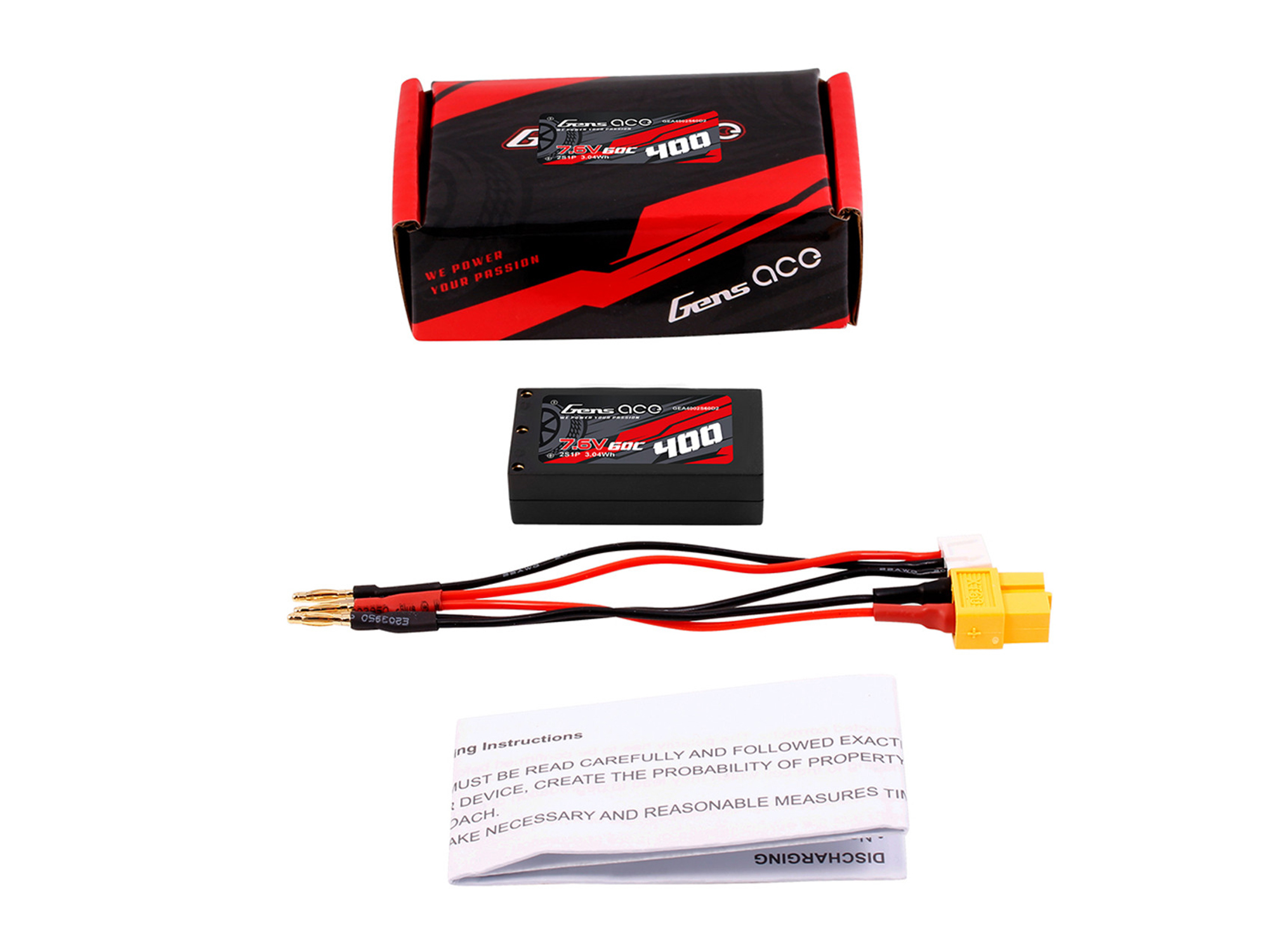 Li-Po HV Car Hard Case 2S 7.6V 400mAh 60C with 2MM-5