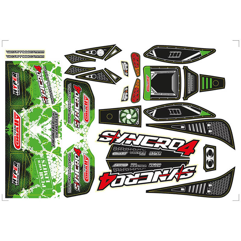 Corally Body Decal Sheet Syncro Precut Green Colour