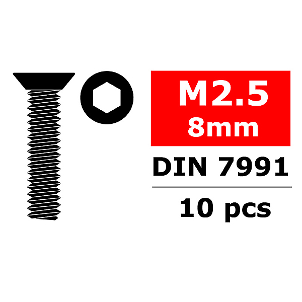 Corally Steel Screws M2. 5 X 8mm Hex Flat Head 10 Pcs