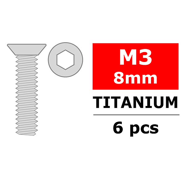 Corally Titanium Screws M3 X 8mm Hex Flat Head 6 Pcs