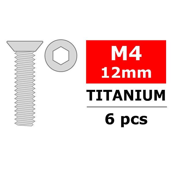 Corally Titanium Screws M4 X 12mm Hex Flat Head 6 Pc