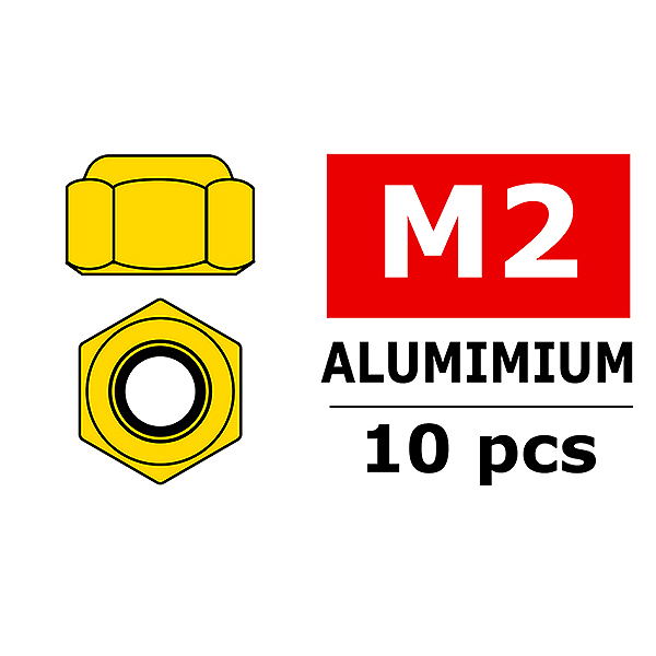 Corally Aluminium Nylstop Nut M2 Gold 10 Pcs