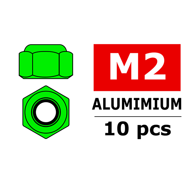 Corally Aluminium Nylstop Nut M2 Green 10 Pcs
