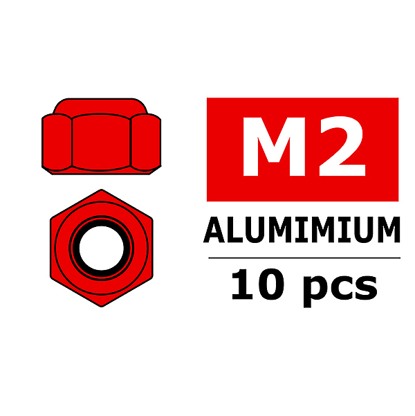 Corally Aluminium Nylstop Nut M2 Red 10 Pcs