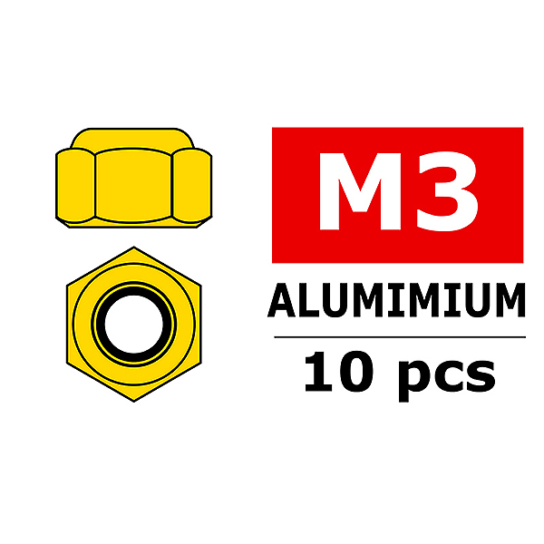 Corally Aluminium Nylstop Nut M3 Gold 10 Pcs