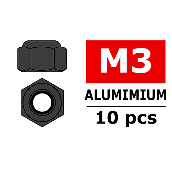 Corally Aluminium Nylstop Nut M3 Gun Metal 10 Pcs