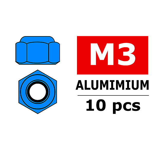 Corally Aluminium Nylstop Nut M3 Blue 10 Pcs