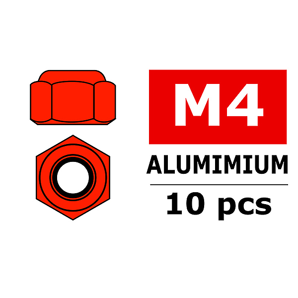 Corally Aluminium Nylstop Nut M4 Red 10 Pcs