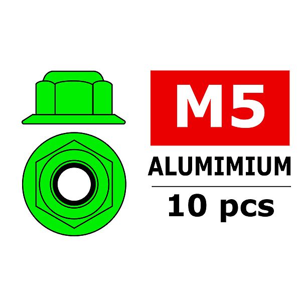 Corally Aluminium Nylstop Nut M5 Flanged Green 10