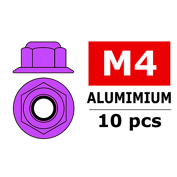 Corally Aluminium Nylstop Nut M4 Flanged Purple 10 Pcs