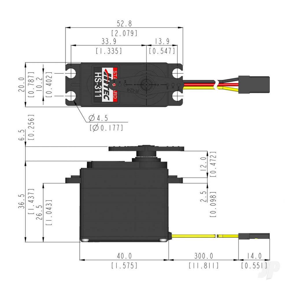 HS-311 Standard Analogue Cored Servo 43g 3.5kg/0.15s 4.8V - 6.0V (Bulk 10 pcs)-5