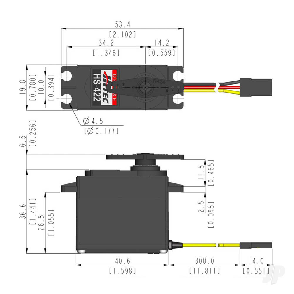 HS-422 Standard Analogue Cored Servo 45.5g 4.1kg/0.16s 4.8V - 6.0V (Bulk 10 pcs)-4