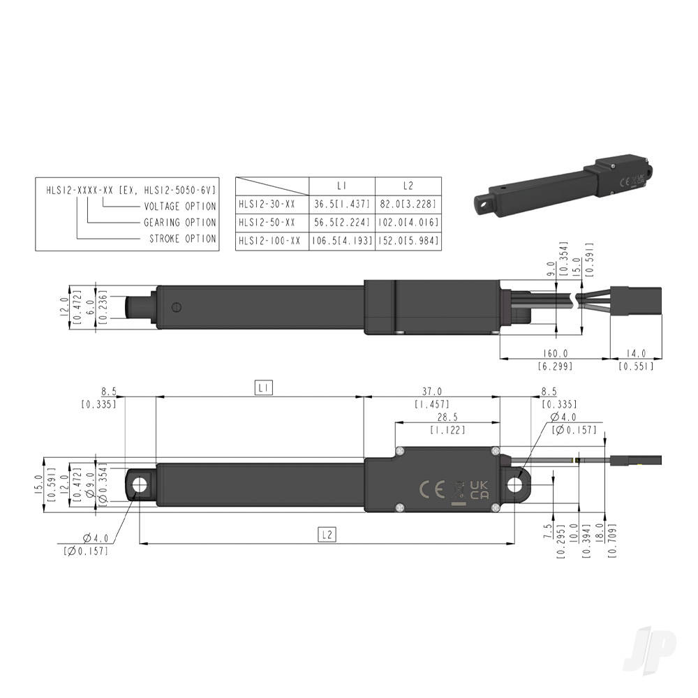 Hitec HLS12-5050-6V 50mm Stroke 50:1 Linear Servo 2.2kg/6.7mm/s 4.0V - 8.4V-3