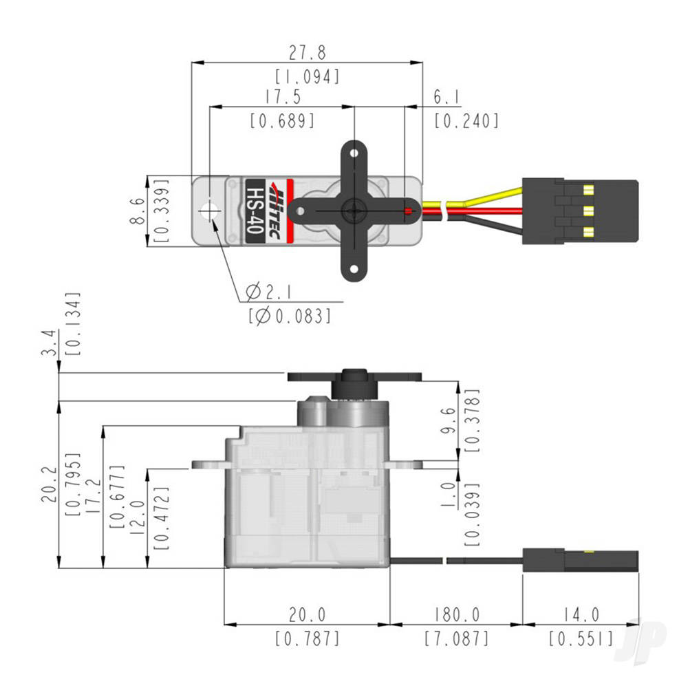 Hitec HS-40 Ultra Micro Analogue Cored Servo 4.8g 0.8kg/0.1s 4.8V - 6.0V (Bulk 20 pcs)-7