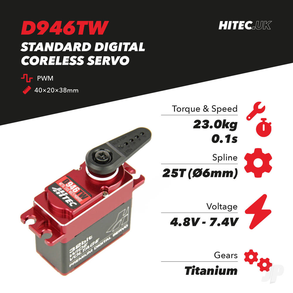 Hitec D946TW Standard Digital Coreless Servo 68g 23kg/0.1s 4.8V - 7.4V