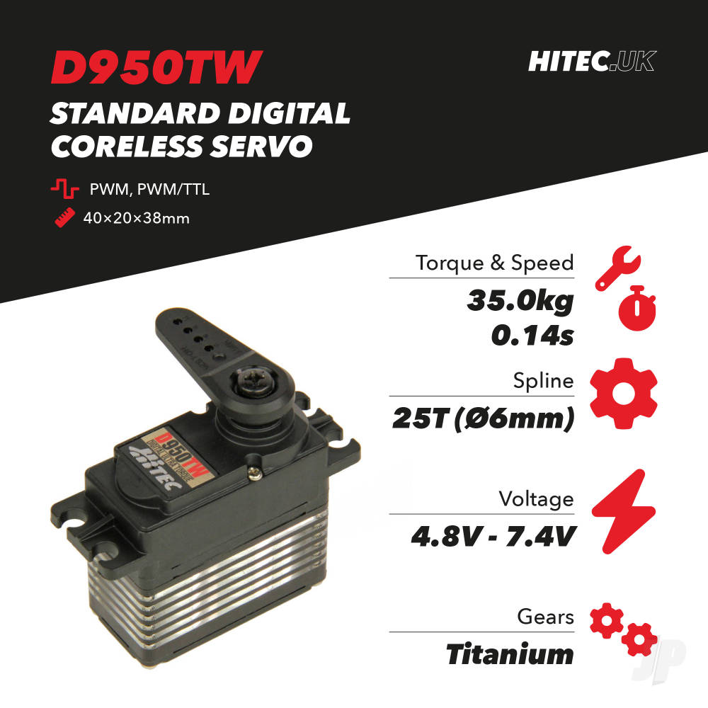 Hitec D950TW Standard Digital Coreless Servo 68g 35kg/0.14s 4.8V - 7.4V