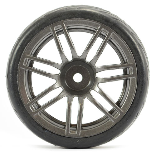 Fastrax 1/10 Street/tread Tyre 14sp Gun Metal Wheel