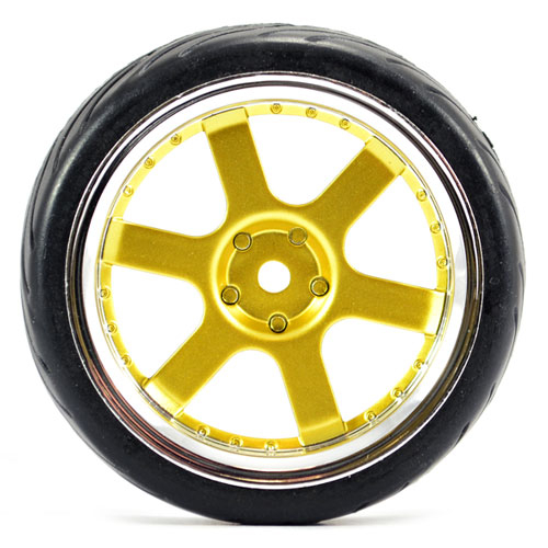 Fastrax 1/10 Street/tread Tyre 6-spoke Gold/chrome Wheel
