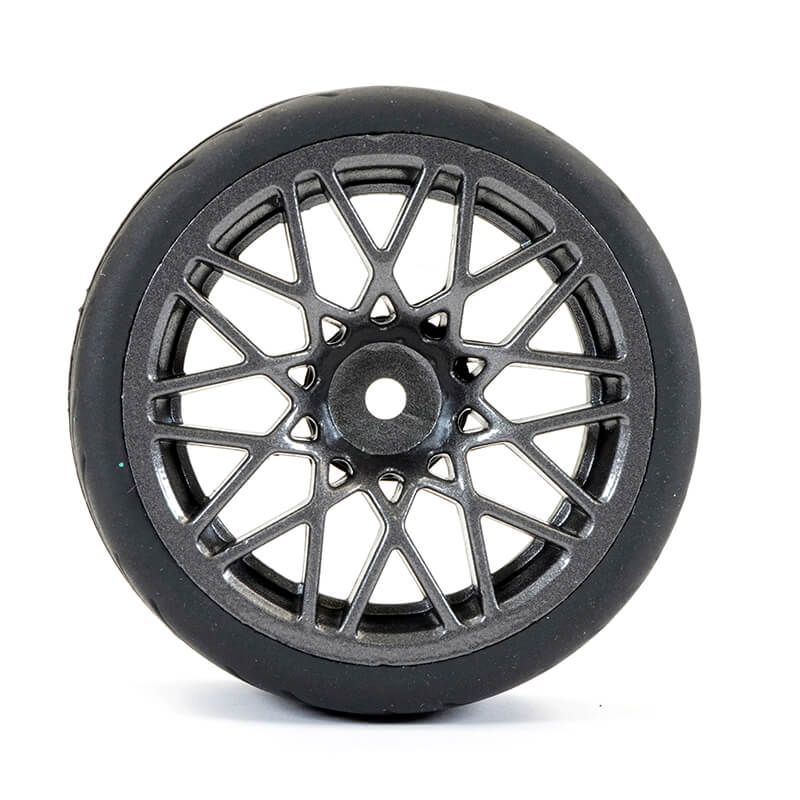 Fastrax 1/10 Street/tread Tyre Star Spoke Gun Metal Wheel Complete Set Of 4