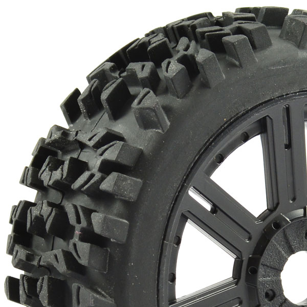 Fastrax 1/8 Maze Block Mounted On 8-spoke Black (pr)