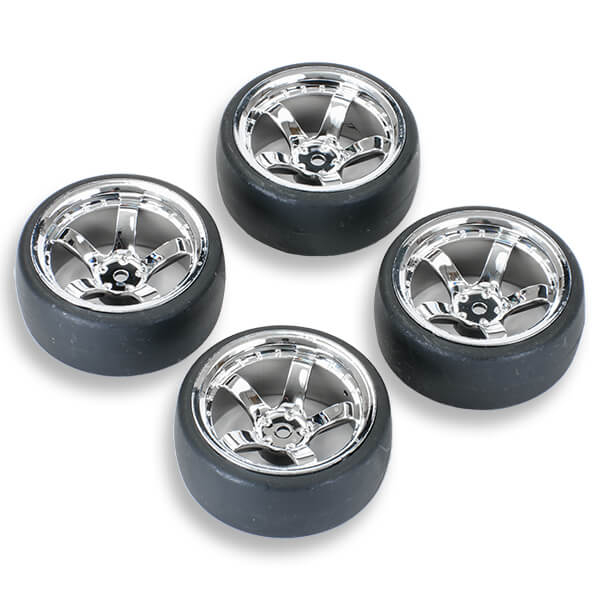Fastrax 1/10 (4) Drift D1 Tyre W/9mm 5-spoke Wheel- Chrome