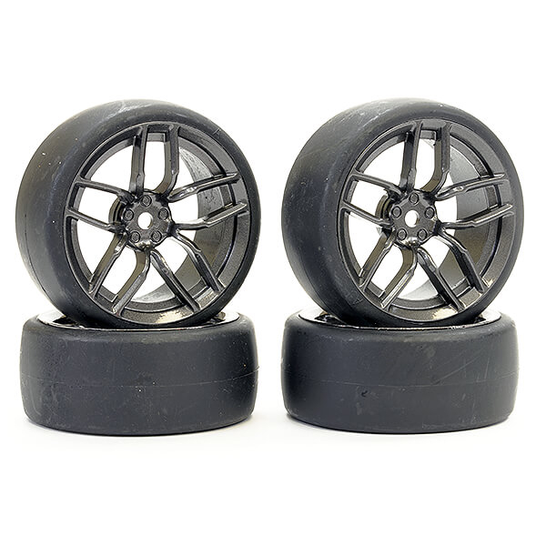 Fastrax 1/10 (4) Drift D1 Tyre  W/3mm 10-spoke Wheel- Graphite