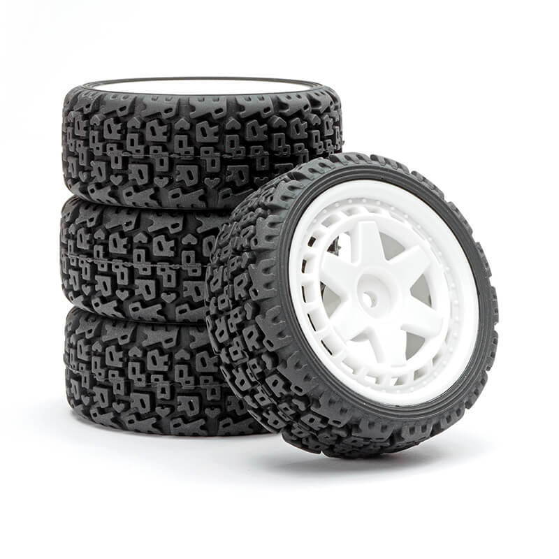Fastrax 1/10 'r' Block Rally Tyres/6-spoke White Wheels (4)