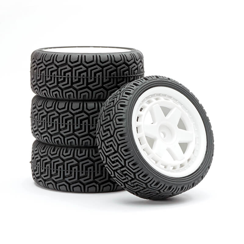 Fastrax 1/10 'geometric' Rally Tyres/6-spoke White Wheels (4)