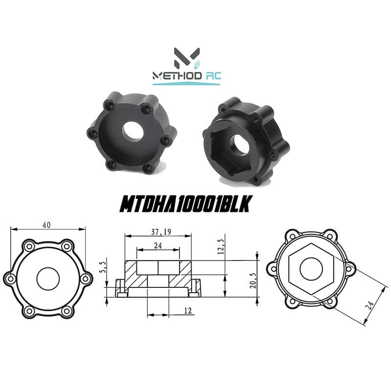 Method 6x40/12.5mm Offset 24mm Aluminium Hex Adaptor-xmaxx/xrt(pr)