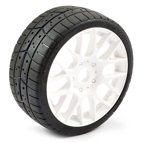 Sweep 1/8th Gt Tread Glued 45deg Tyres W/belt / Evo16 White Wheels / Basic (pr)